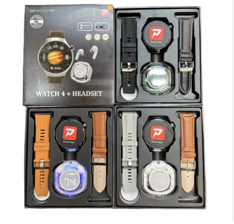 Montres intelligentes D21 à écran rond 2 en 1 avec 1 écouteur et 2 bracelets